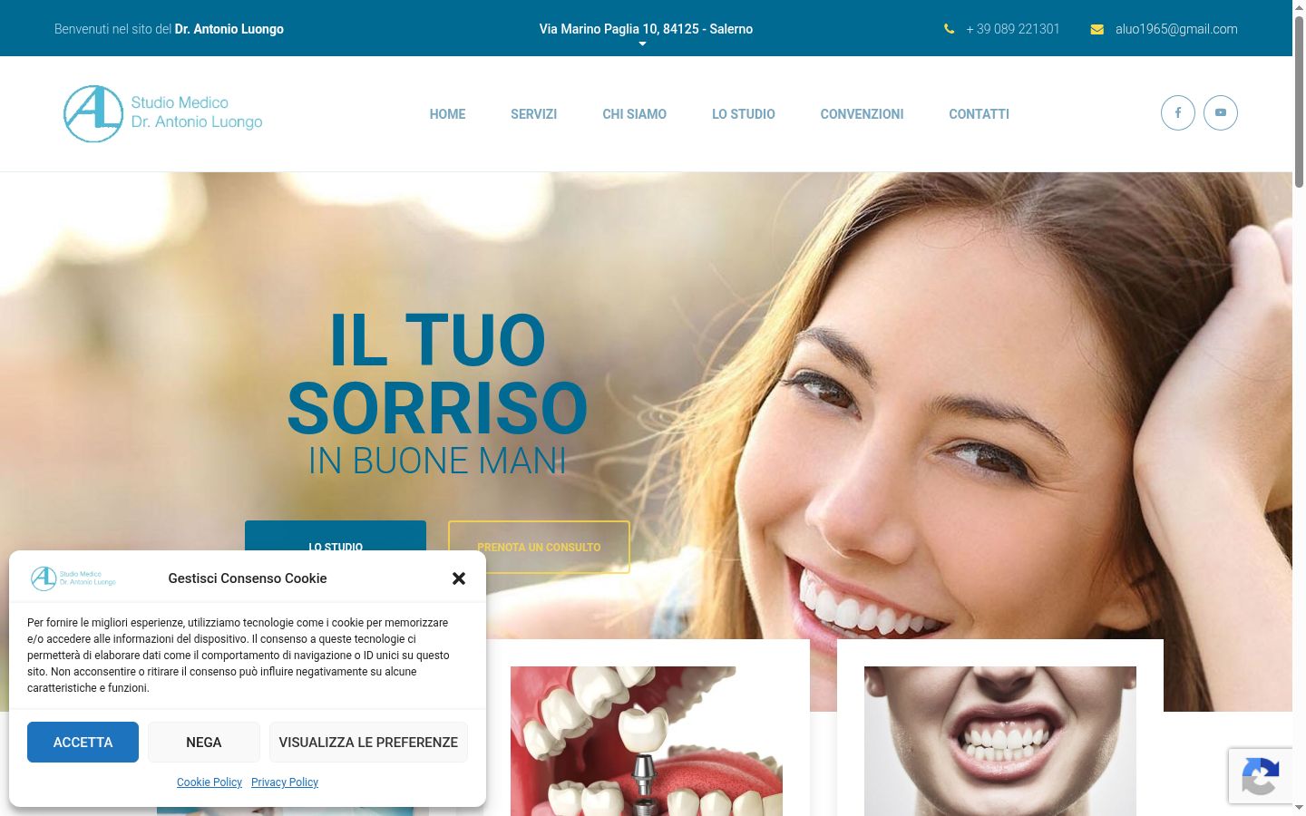 Screenshot del banner di consenso mostrato prima di qualsiasi interazione