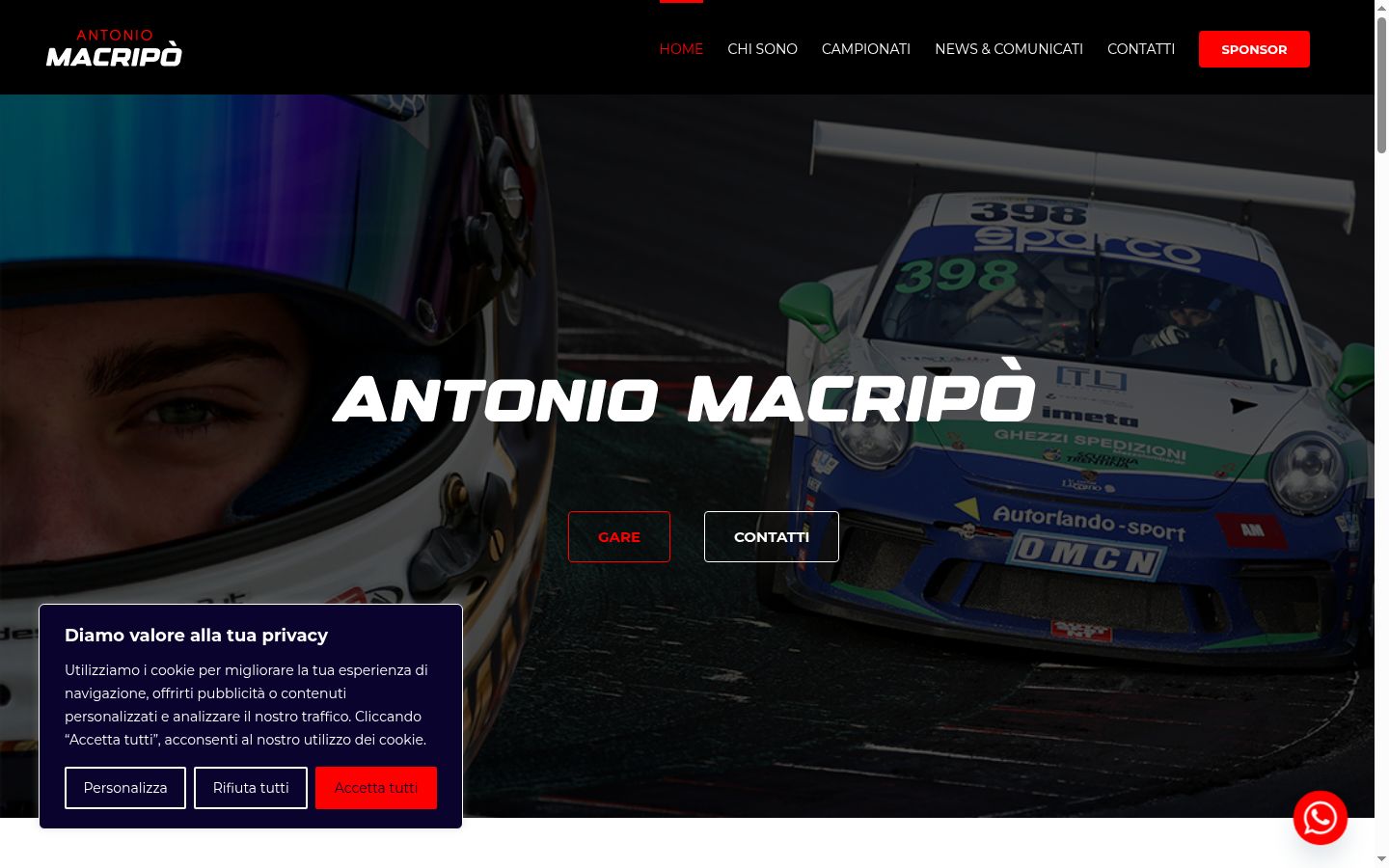Screenshot del banner di consenso mostrato prima di qualsiasi interazione
