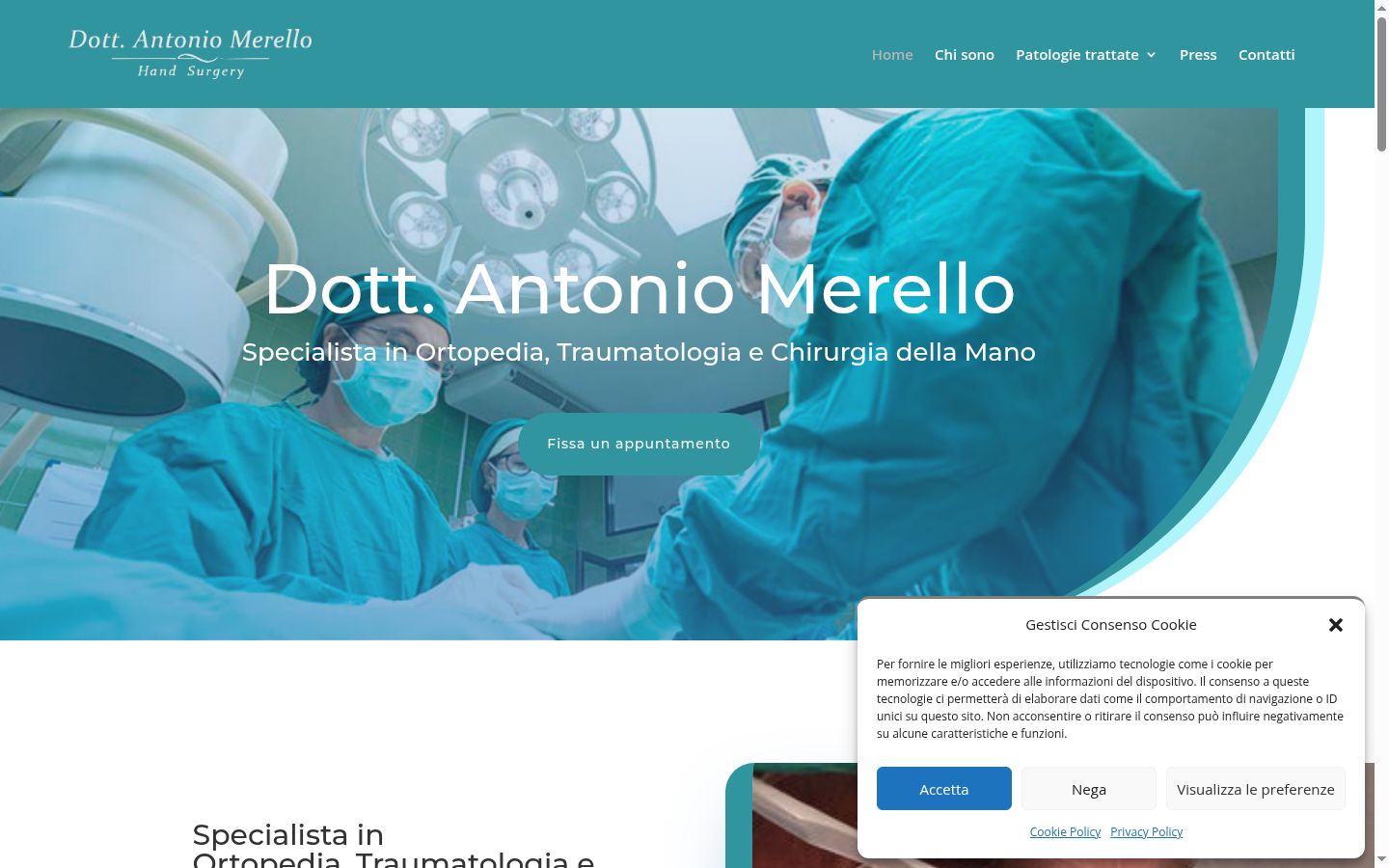 Screenshot del banner di consenso mostrato prima di qualsiasi interazione