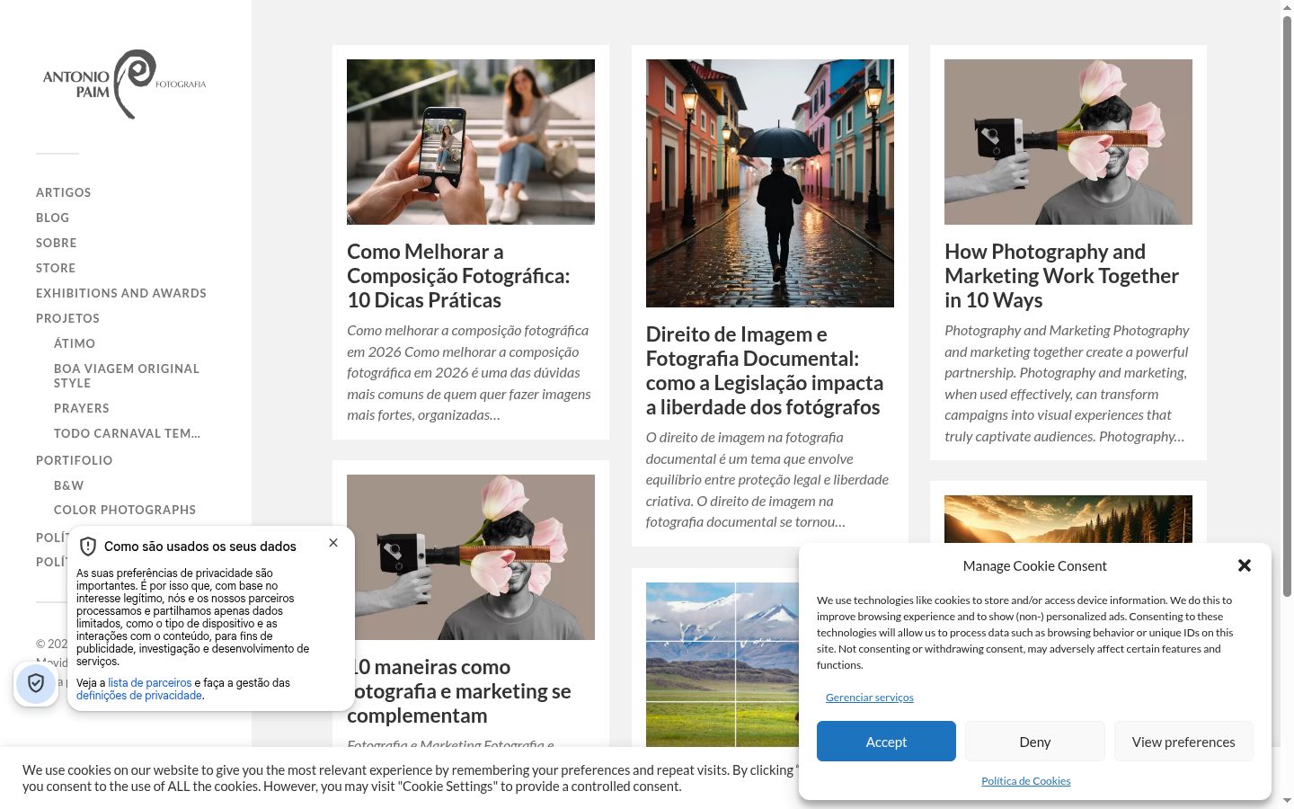 Skärmbild av samtyckesbannern som visades före någon interaktion