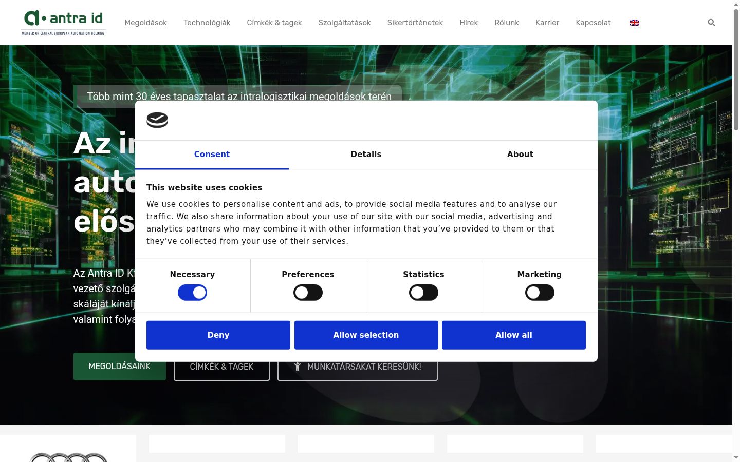 Screenshot del banner di consenso mostrato prima di qualsiasi interazione
