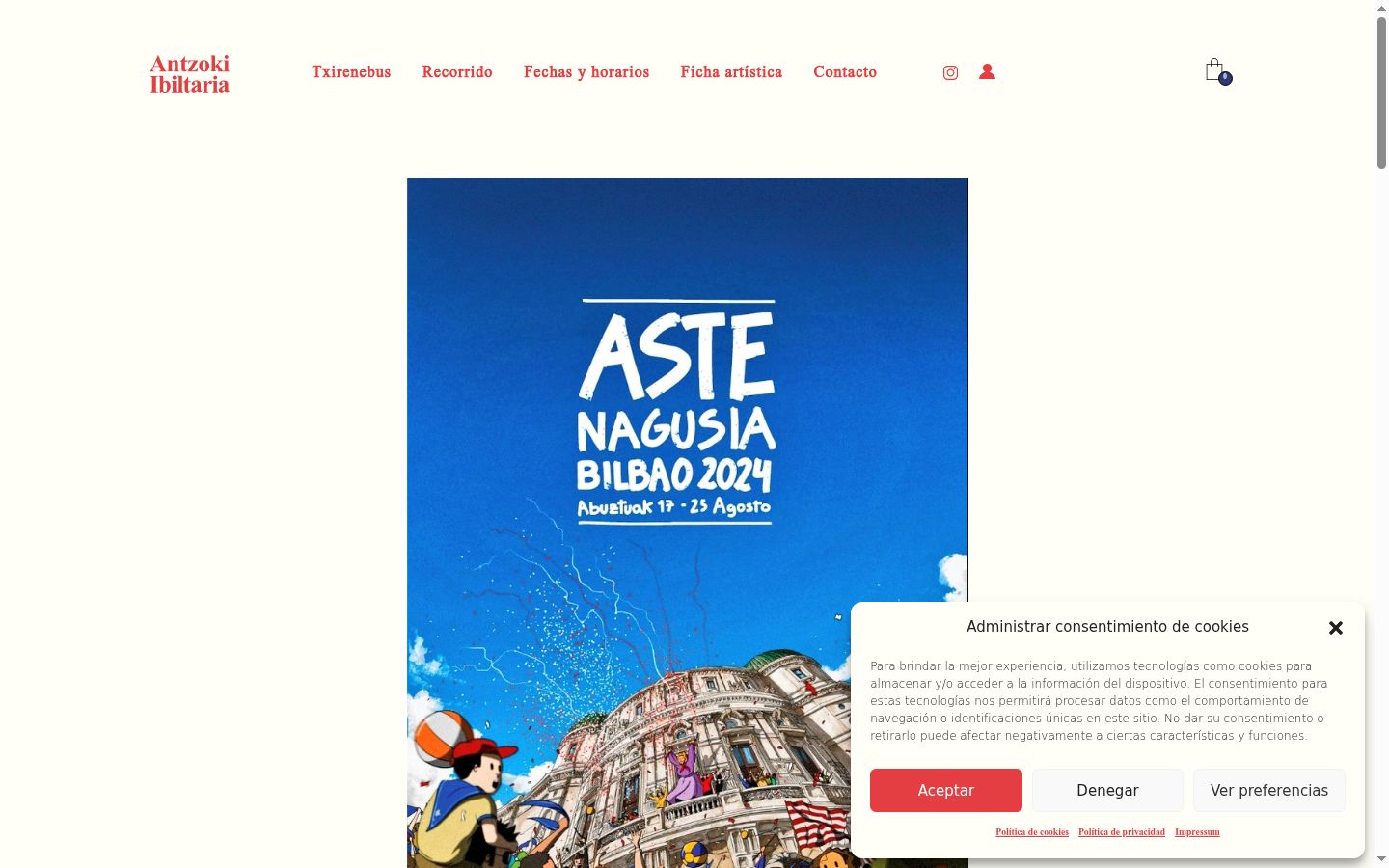 Captura de pantalla del banner de consentimiento mostrado antes de cualquier interacción