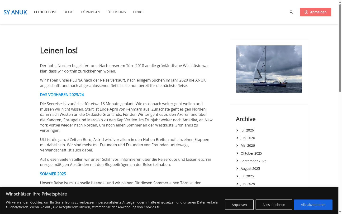 Screenshot des Einwilligungsbanners vor jeglicher Interaktion