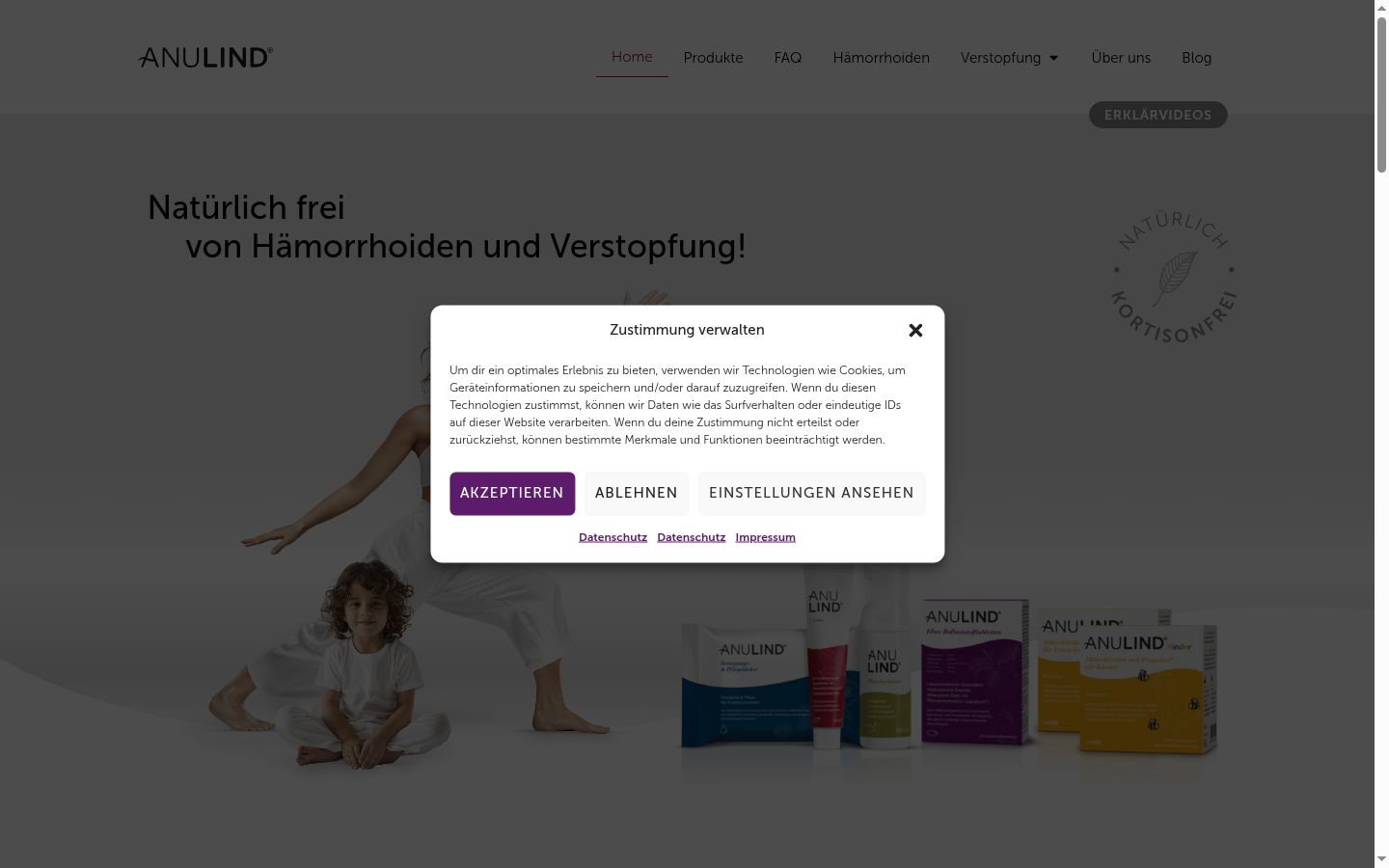 Screenshot van de toestemmingsbanner zoals getoond vóór enige interactie