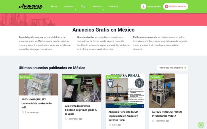 Snímek obrazovky anuncialogratis.com.mx