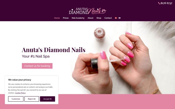 Screenshot of anutasdiamondnails.dk
