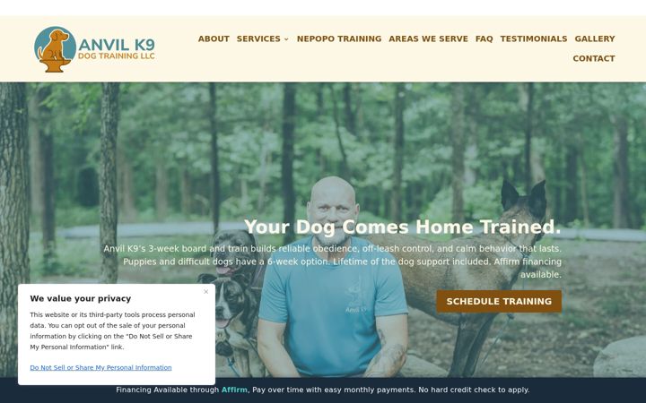 Screenshot of anvilk9.com