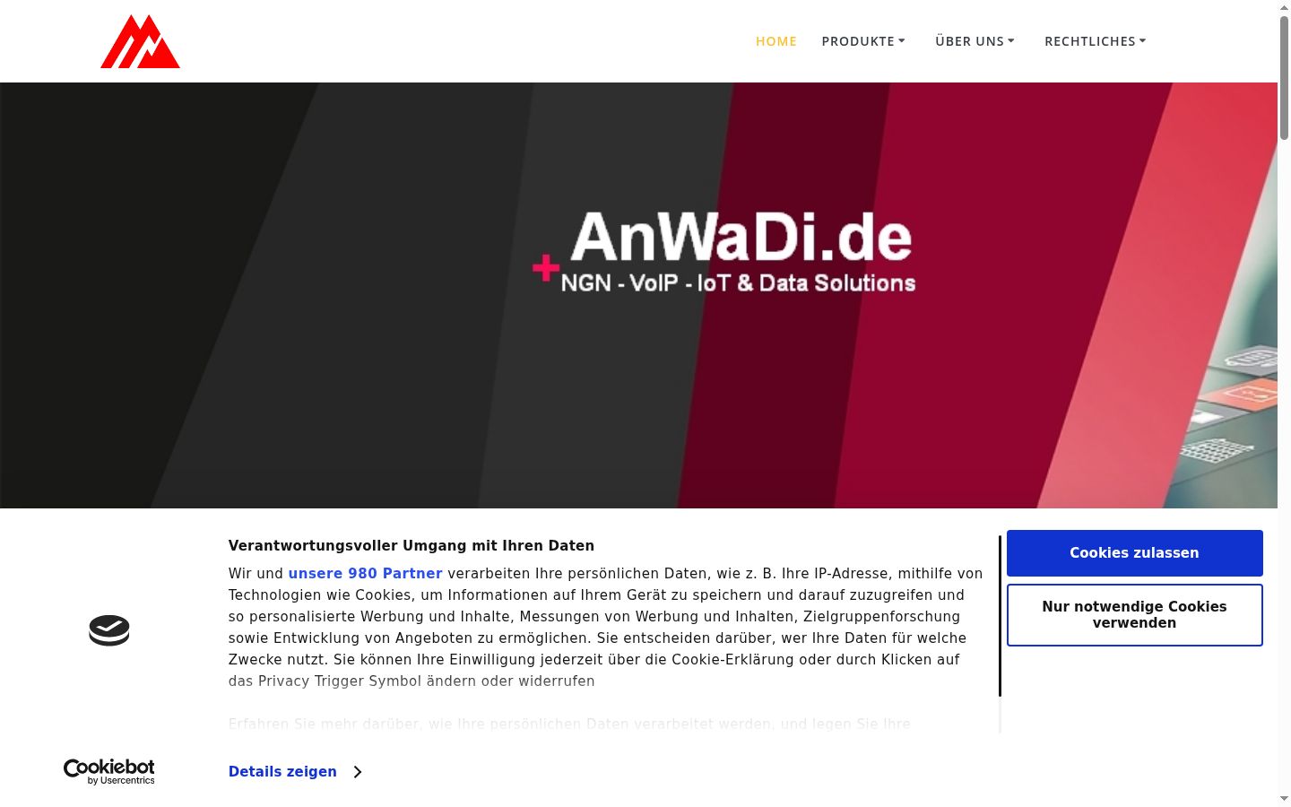 Screenshot del banner di consenso mostrato prima di qualsiasi interazione