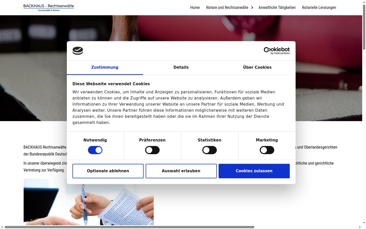 Screenshot del banner di consenso mostrato prima di qualsiasi interazione