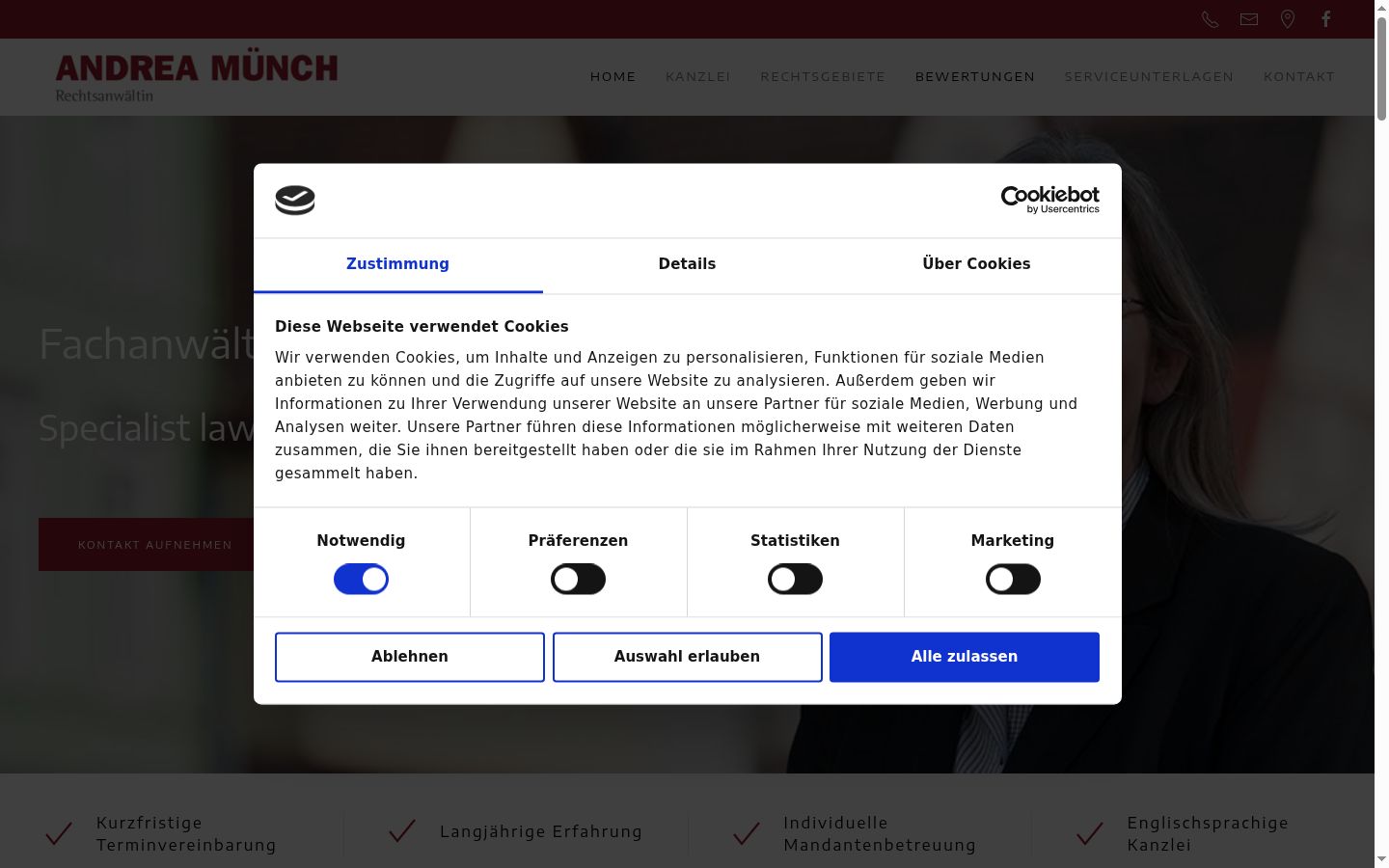 Posnetek zaslona pasice za privolitev, prikazane pred kakršno koli interakcijo