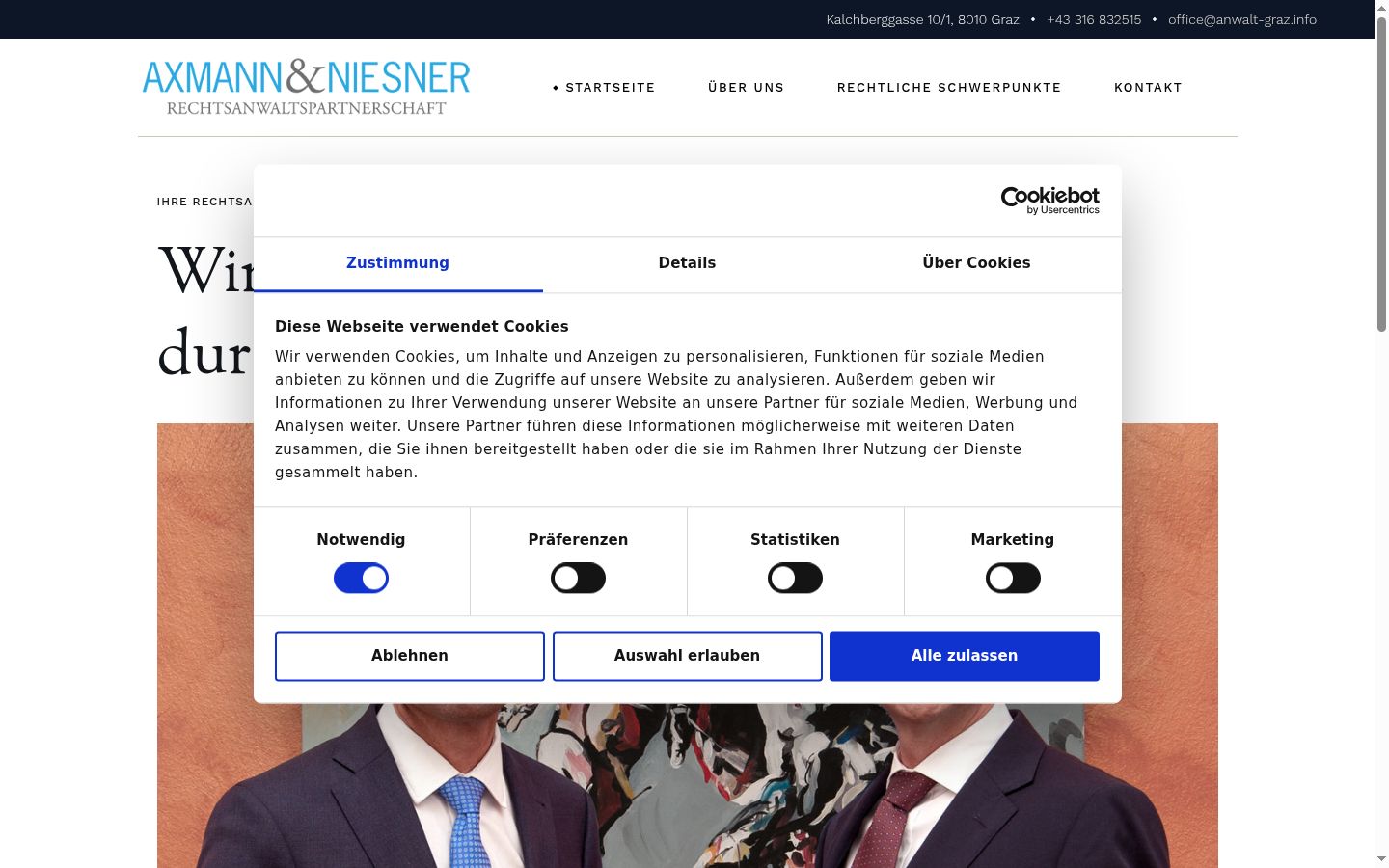 Screenshot del banner di consenso mostrato prima di qualsiasi interazione