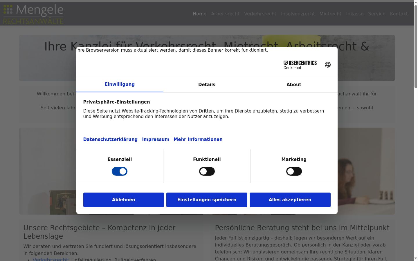 Capture d'écran de la bannière de consentement affichée avant toute interaction