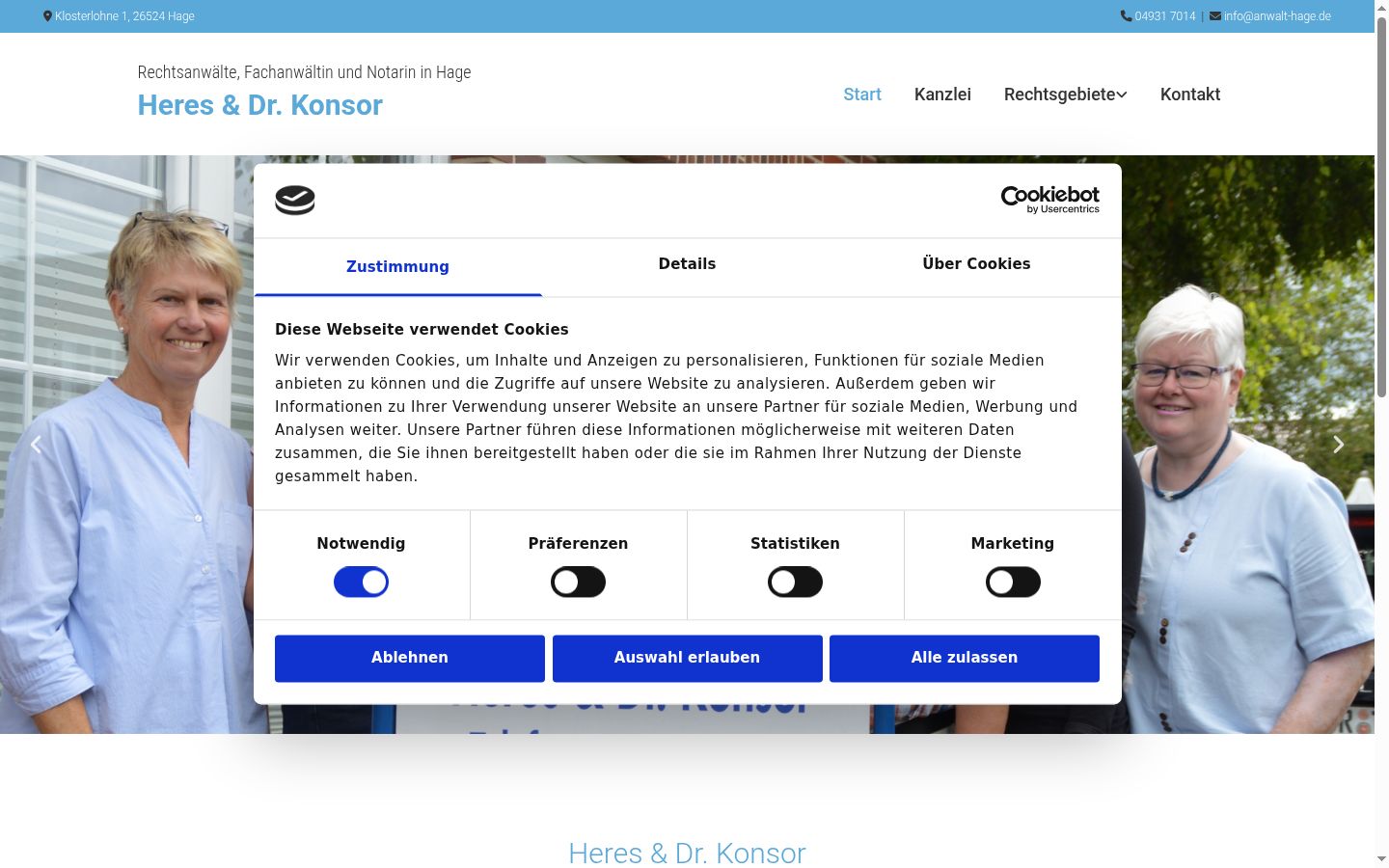 Screenshot del banner di consenso mostrato prima di qualsiasi interazione