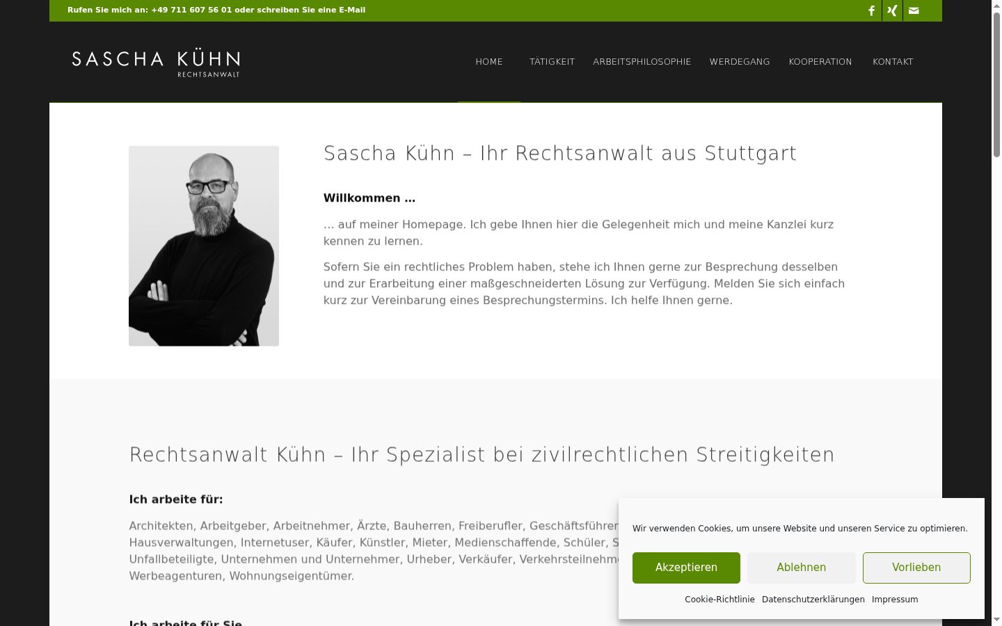 Screenshot des Einwilligungsbanners vor jeglicher Interaktion