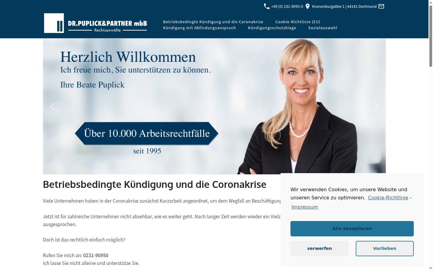 Screenshot des Einwilligungsbanners vor jeglicher Interaktion