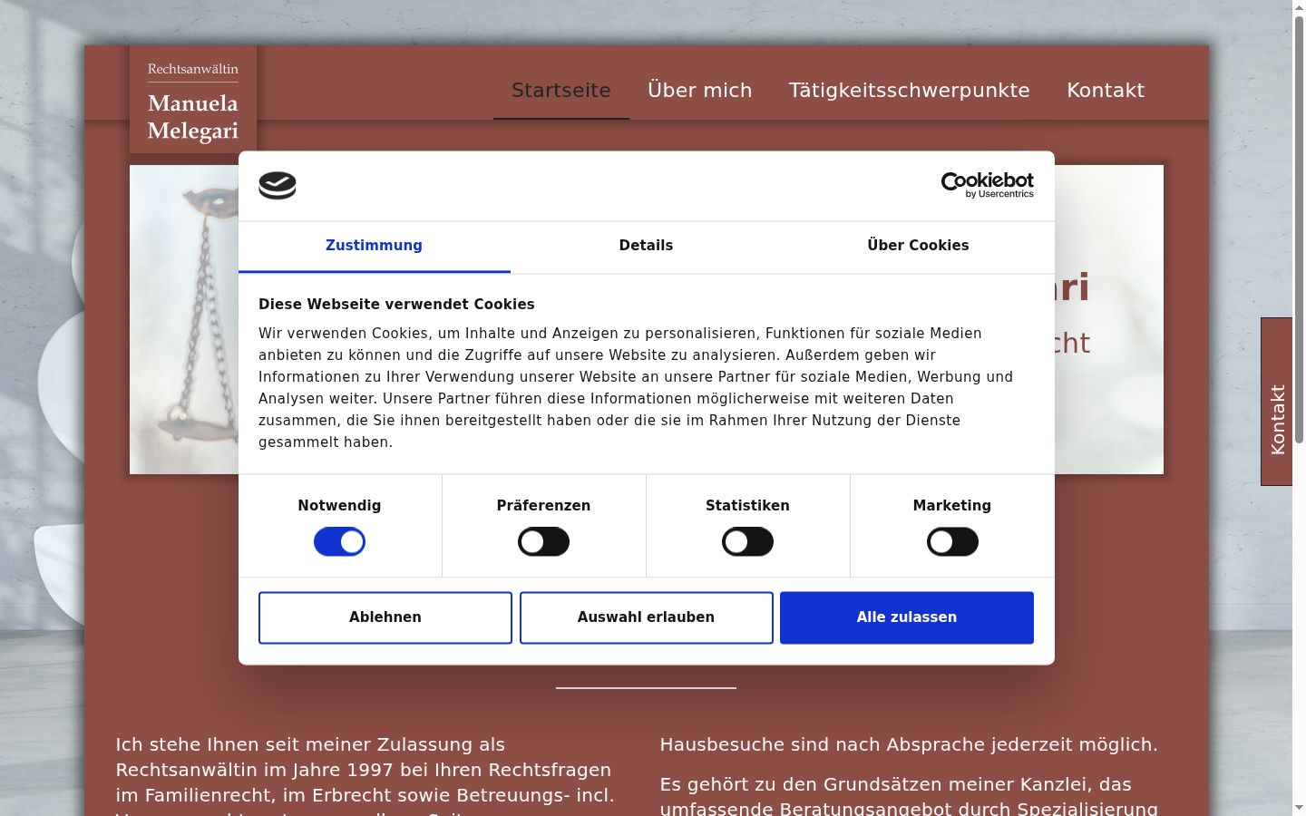 Screenshot del banner di consenso mostrato prima di qualsiasi interazione