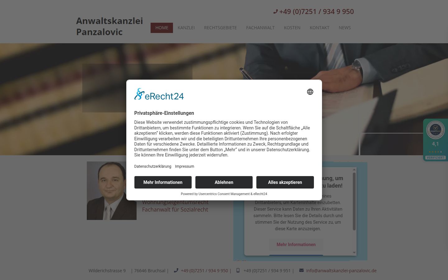 Captura de ecrã do banner de consentimento apresentado antes de qualquer interação