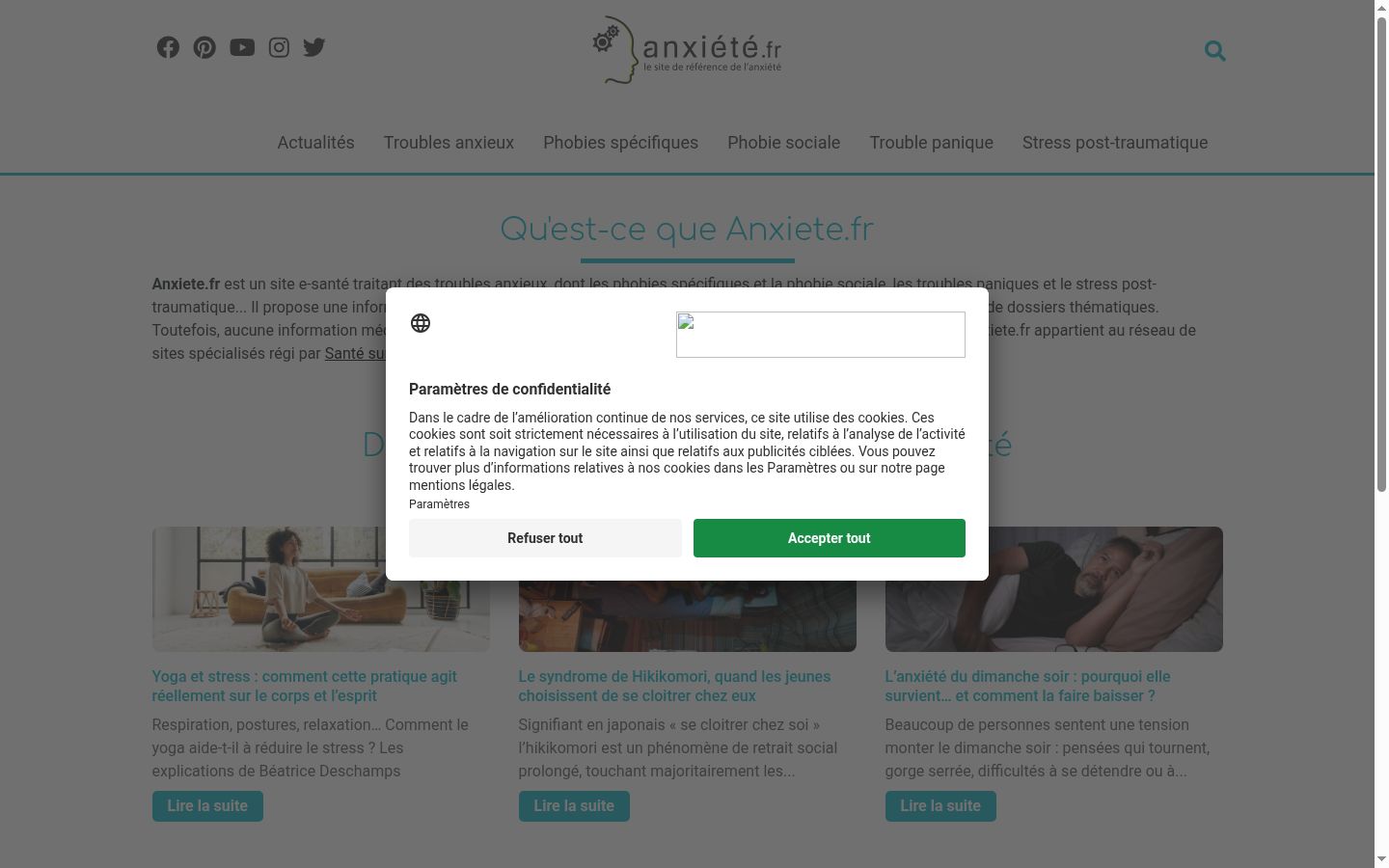Screenshot del banner di consenso mostrato prima di qualsiasi interazione