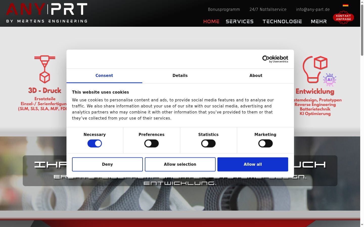 Screenshot del banner di consenso mostrato prima di qualsiasi interazione