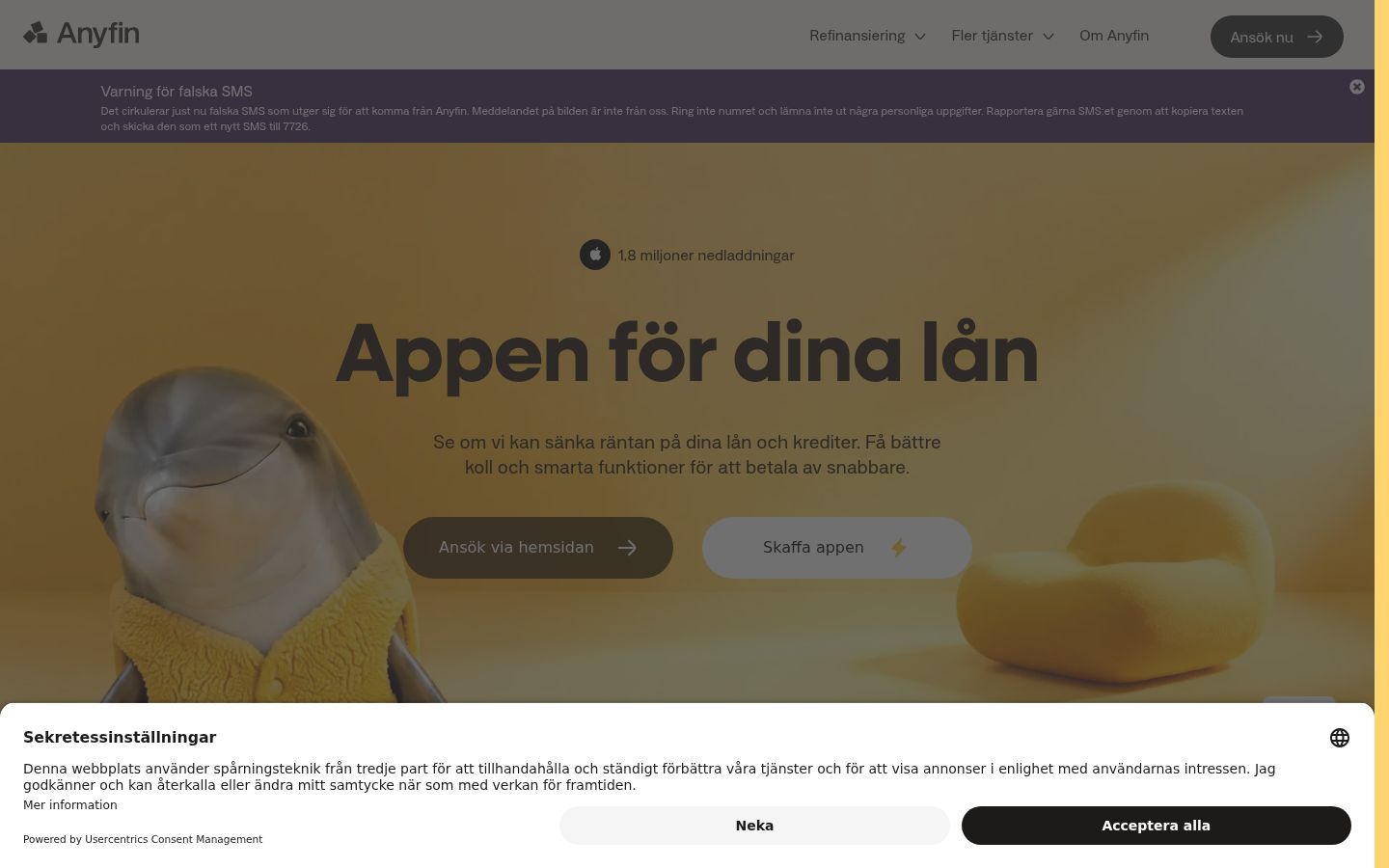 Skjermbilde av samtykkebanneret slik det vises før noen interaksjon
