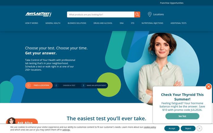 Captură de ecran a anylabtestnow.com