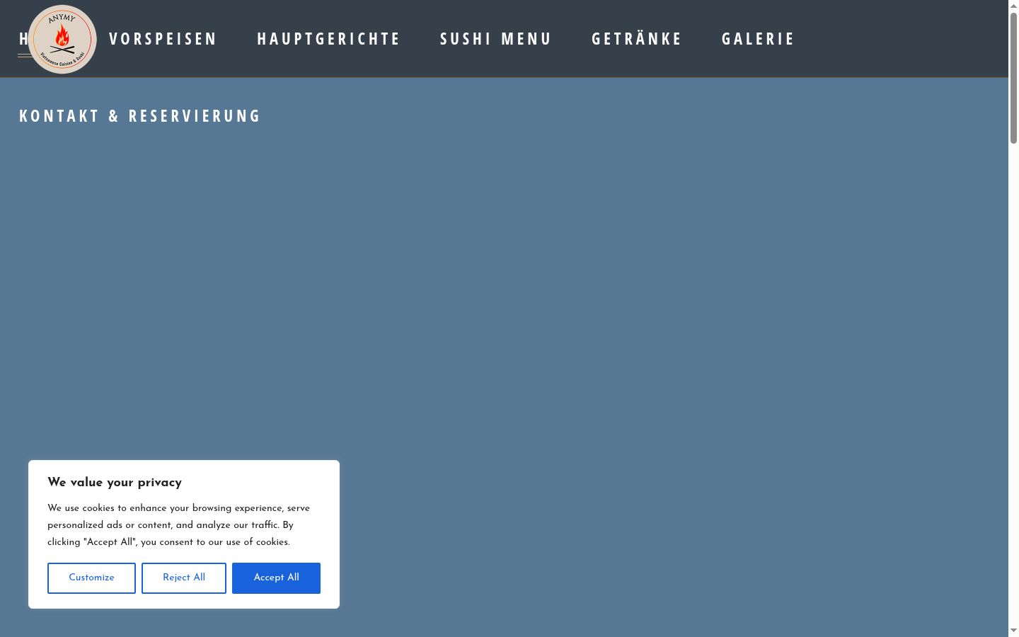 Captura de ecrã do banner de consentimento apresentado antes de qualquer interação