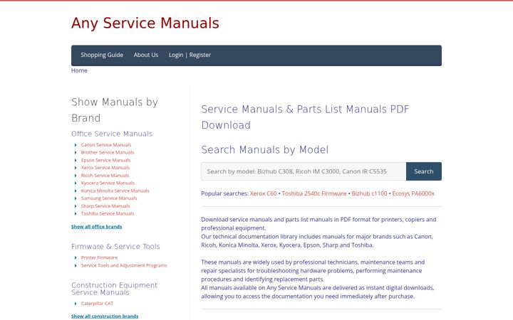 Screenshot of anyservicemanuals.com