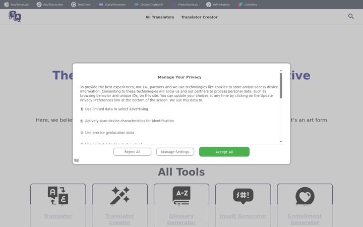 Screenshot of anythingtranslate.com