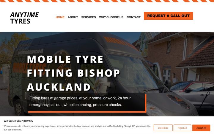 Screenshot of anytimemobiletyres.co.uk