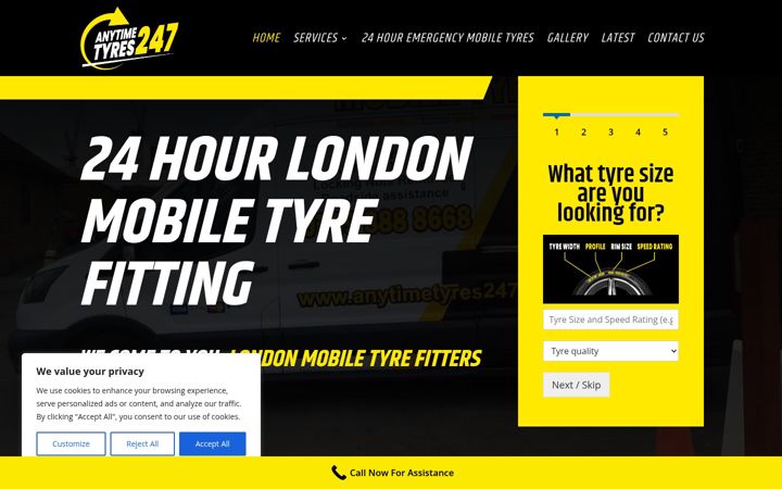 Screenshot of anytimetyres247.co.uk