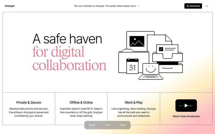 Screenshot von anytype.io