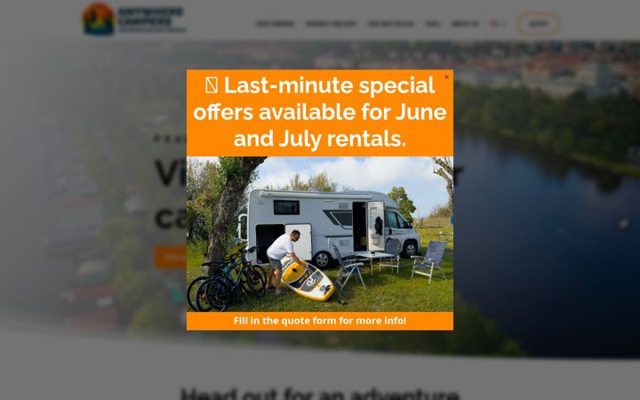 Ekrano kopija anywherecampers.com