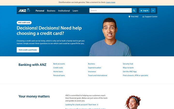 Screenshot of anz.com.au