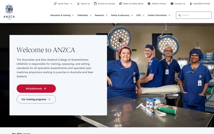 Screenshot of anzca.edu.au
