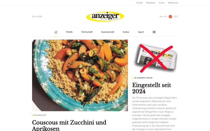 Screenshot of anzeigerbern.ch