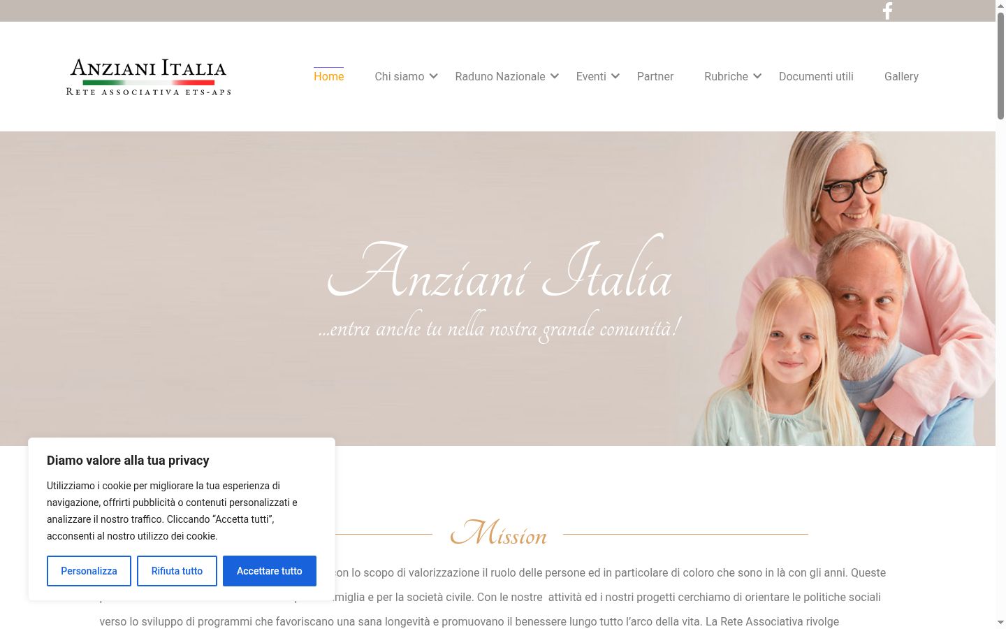 Screenshot del banner di consenso mostrato prima di qualsiasi interazione