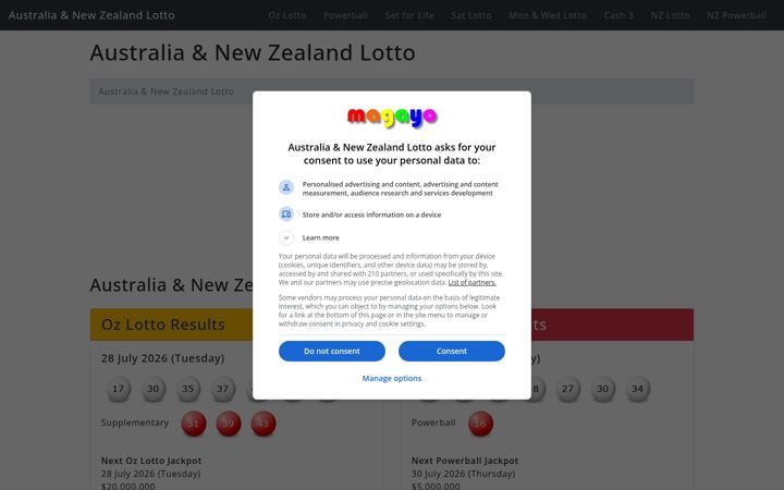 Screenshot of anzlotto.co.nz