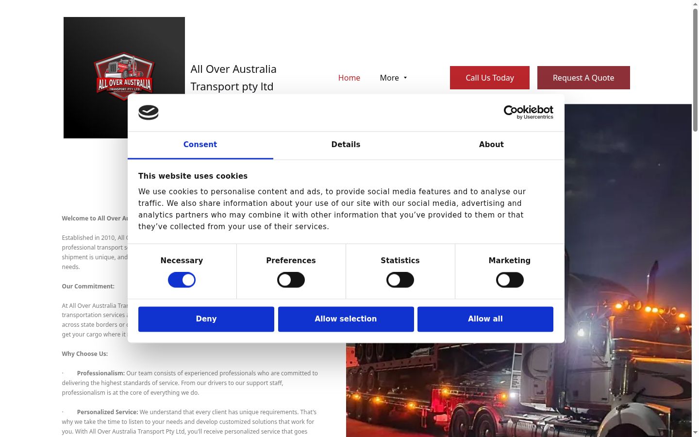 Screenshot of the consent banner shown before any interaction