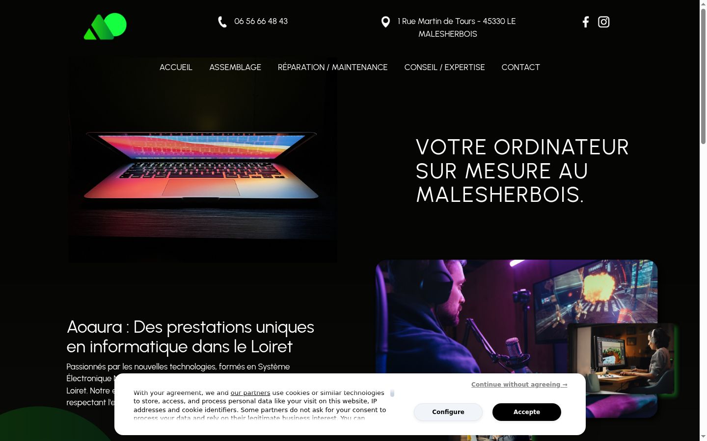Capture d'écran de la bannière de consentement affichée avant toute interaction