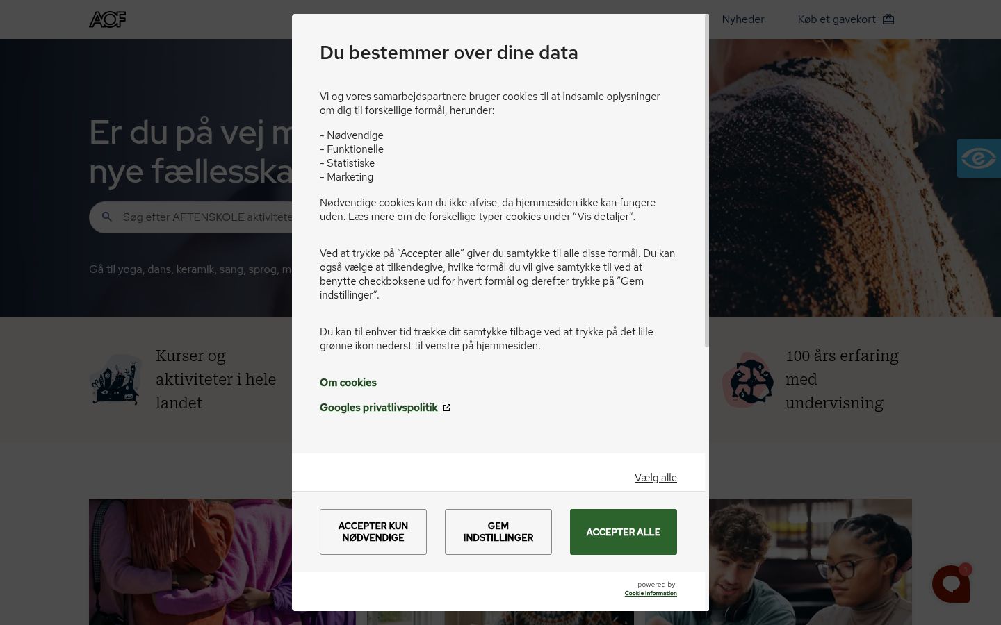 Screenshot des Einwilligungsbanners vor jeglicher Interaktion