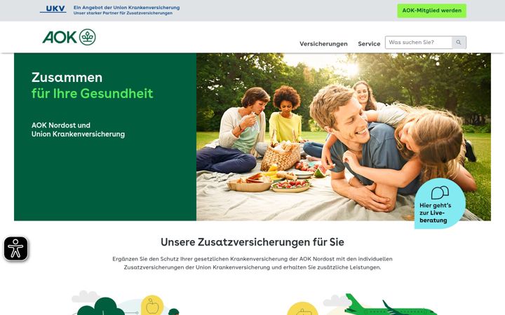 Screenshot of aok-nordost-zusatzversicherung.de