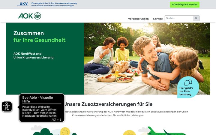 Screenshot of aok-nordwest-zusatzversicherung.de