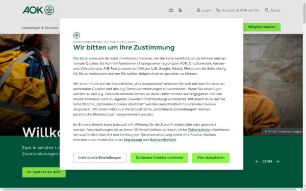 Screenshot of aok.de