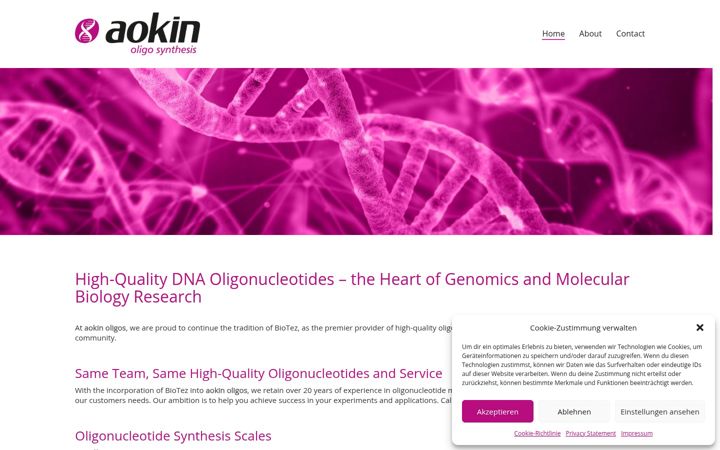 Screenshot of aokin-oligos.com