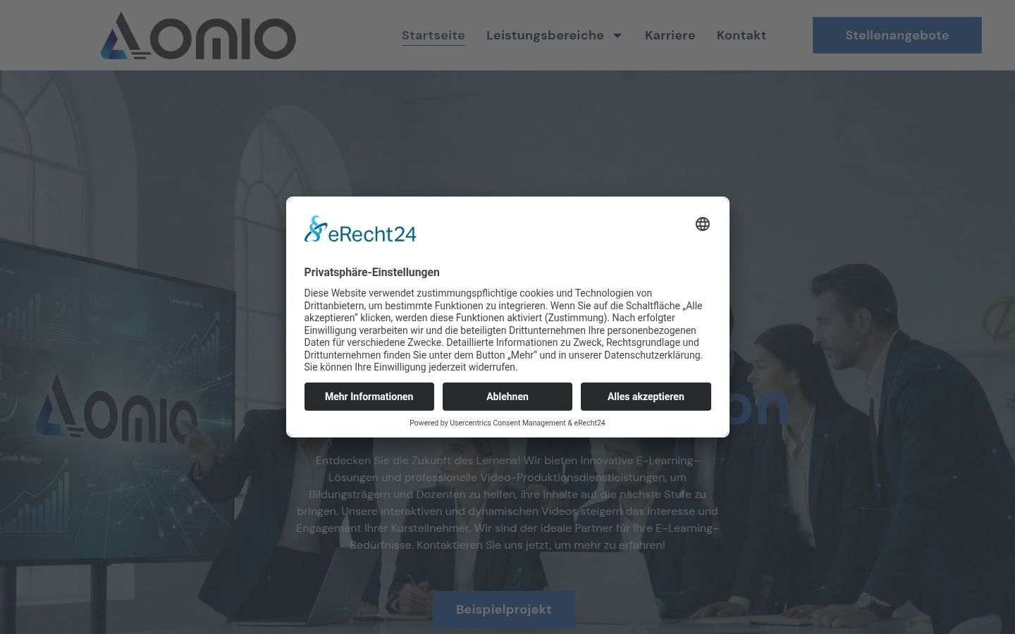 Captura de ecrã do banner de consentimento apresentado antes de qualquer interação