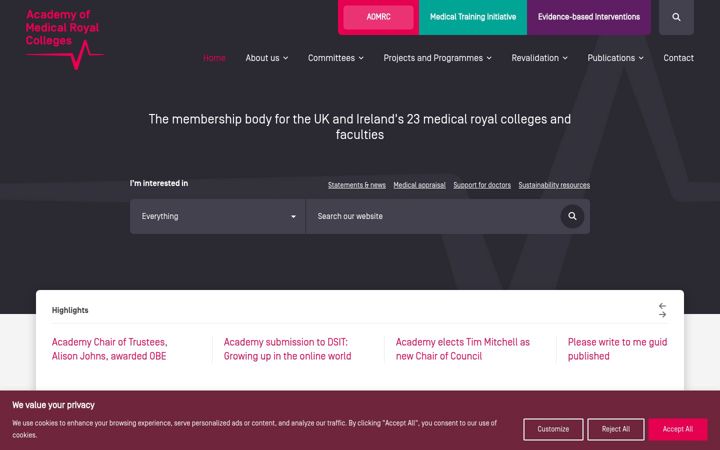 Screenshot of aomrc.org.uk