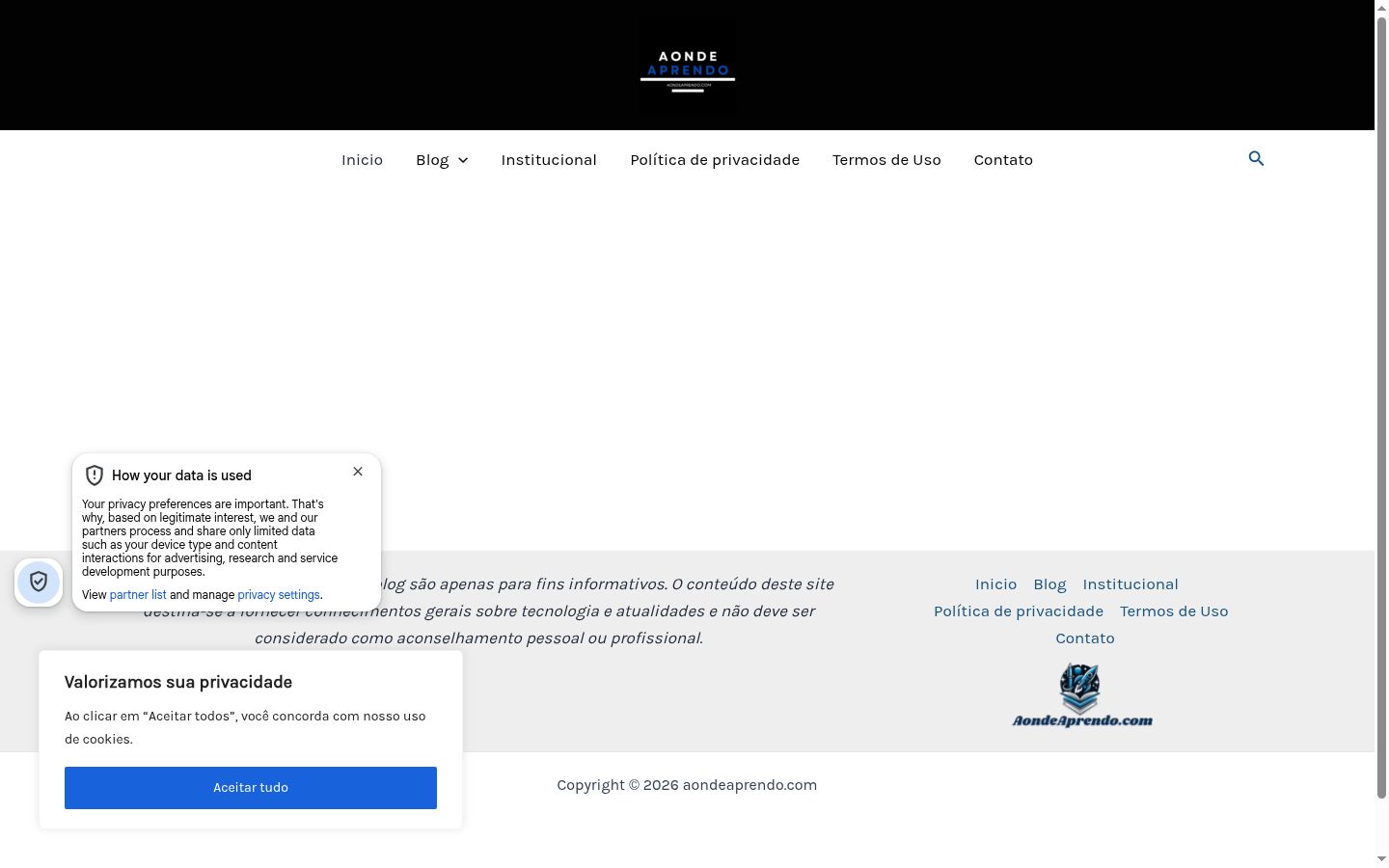 Skärmbild av samtyckesbannern som visades före någon interaktion