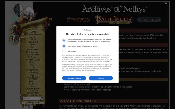 Screenshot van aonprd.com