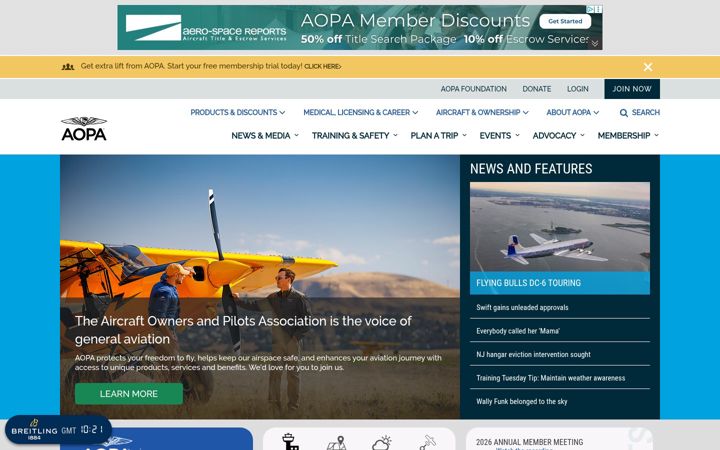 Skärmbild av aopa.org