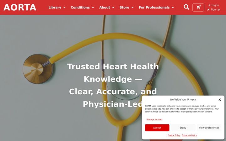 Screenshot ta' aortahealth.com